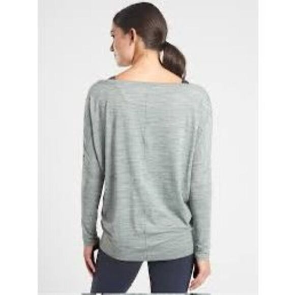 ATHLETA Essence Flow Top Long Sleeve Spacedye Bali Sage Green S - Picture 2 of 13